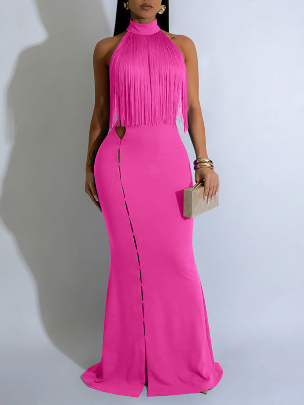 Fringe Halter Maxi Dress
