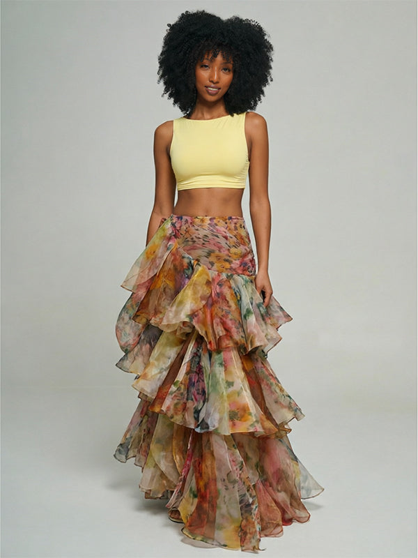 Printed Tiered Ruffle Skirt