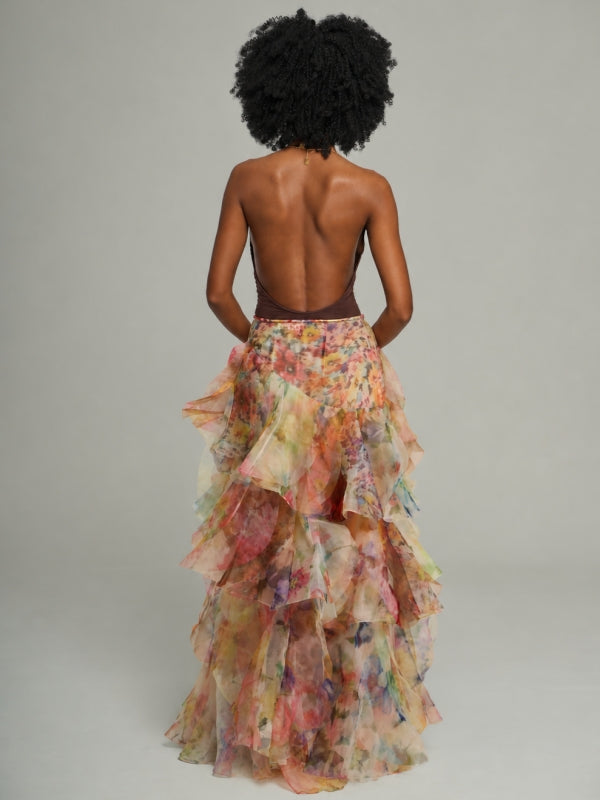 Printed Tiered Ruffle Skirt