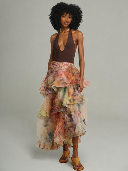 Printed Tiered Ruffle Skirt