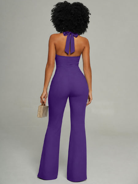Button-Front Halter Jumpsuit