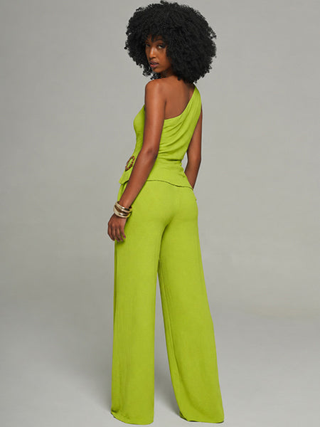 Solid One-Shoulder Top & Pants Set