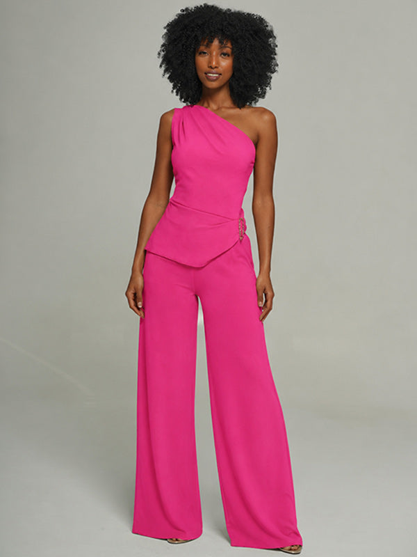 Solid One-Shoulder Top & Pants Set