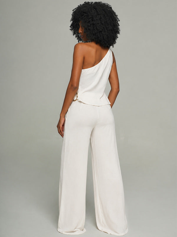 Solid One-Shoulder Top & Pants Set