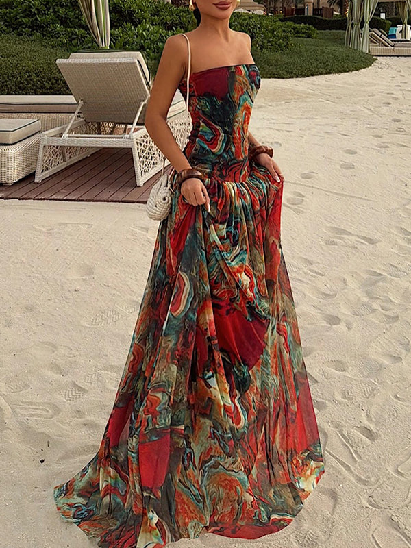 Printed Strapless Maxi Dress