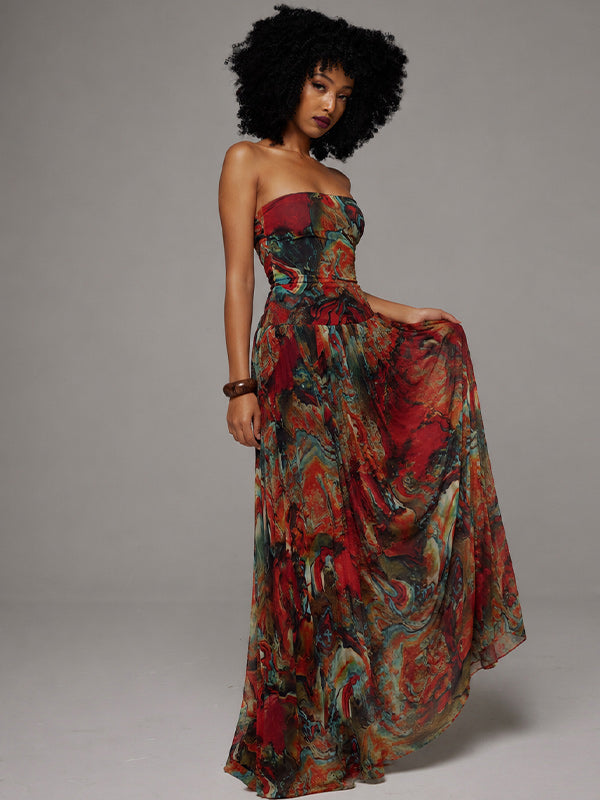 Printed Strapless Maxi Dress