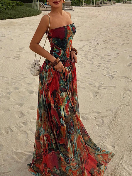 Printed Strapless Maxi Dress