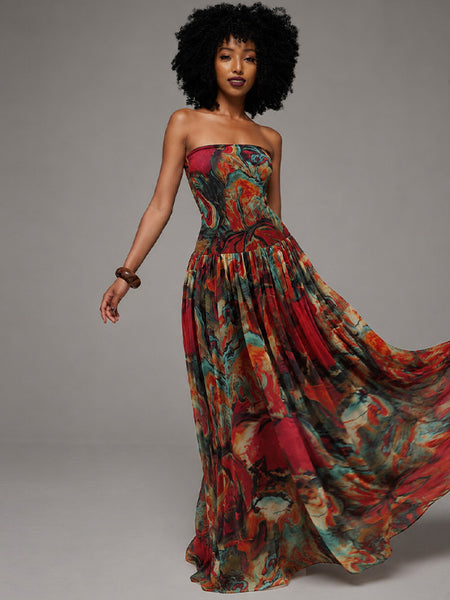 Printed Strapless Maxi Dress