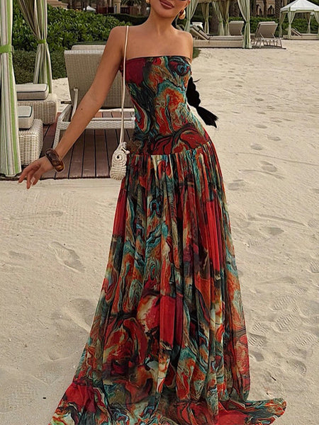 Printed Strapless Maxi Dress