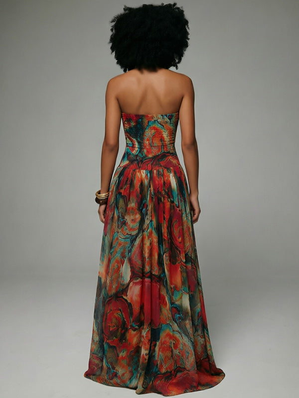 Printed Strapless Maxi Dress