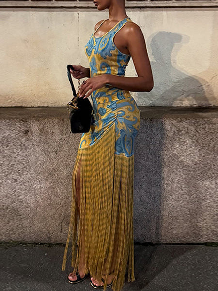 Fringe Combo Sleeveless Dress