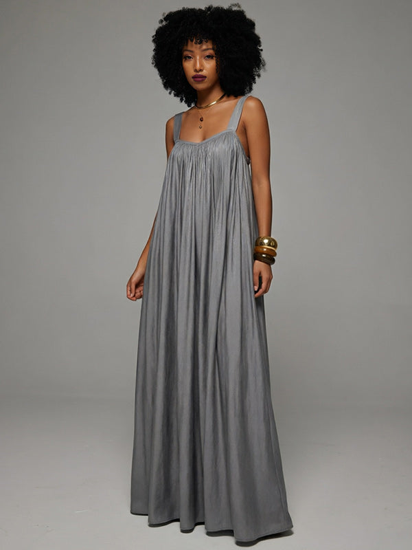 Solid Pleated Sleeveless Maxi Dress