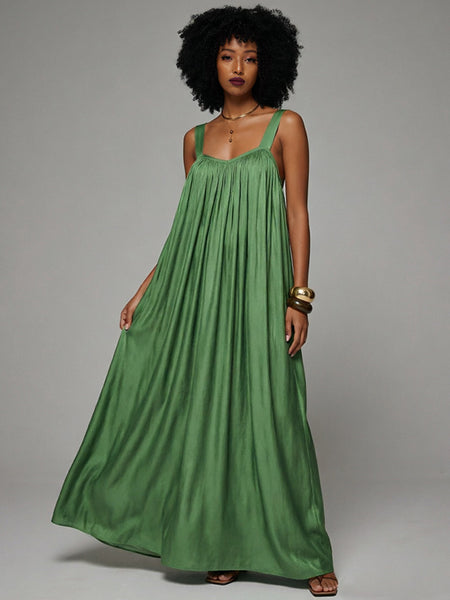 Solid Pleated Sleeveless Maxi Dress
