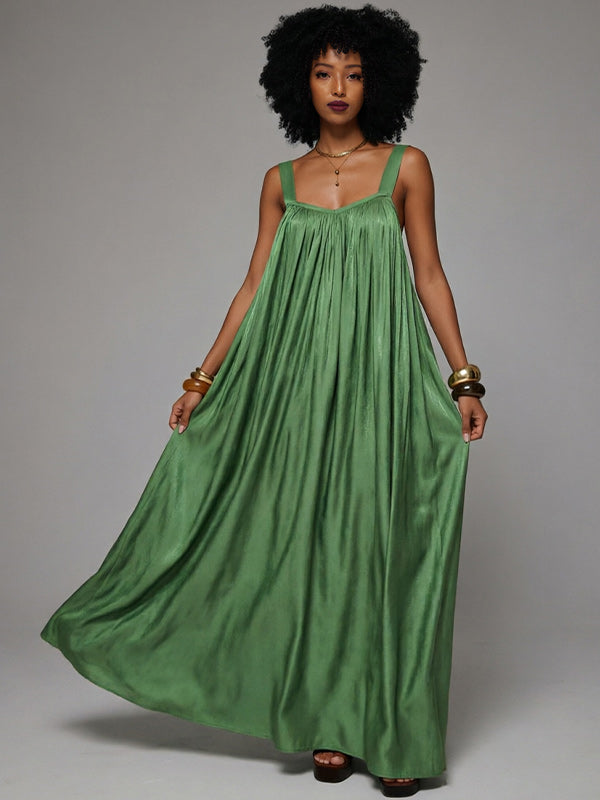 Solid Pleated Sleeveless Maxi Dress