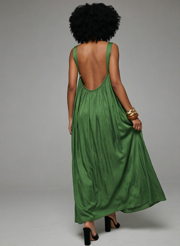 Solid Pleated Sleeveless Maxi Dress