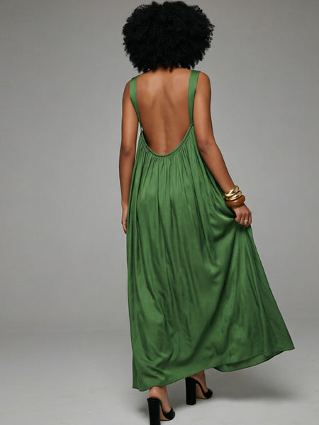 Solid Pleated Sleeveless Maxi Dress