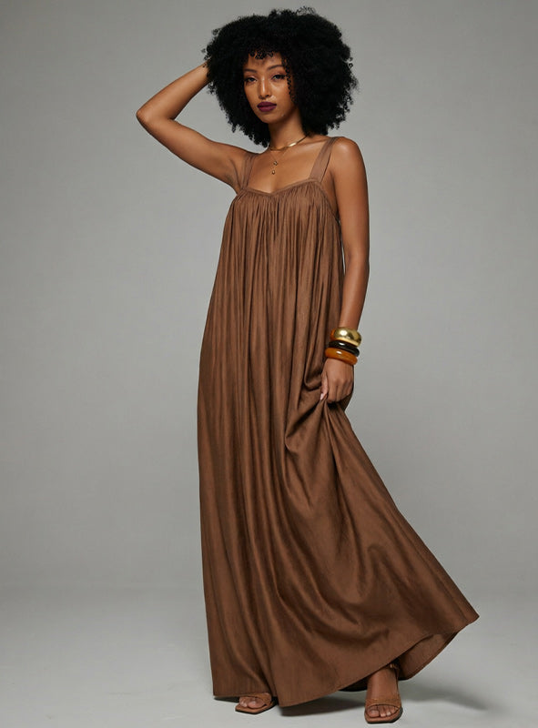 Solid Pleated Sleeveless Maxi Dress