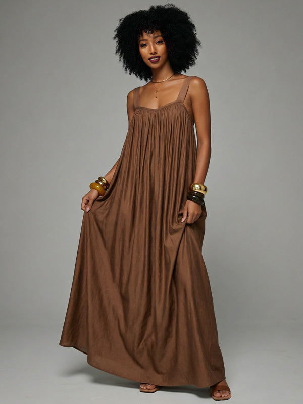 Solid Pleated Sleeveless Maxi Dress