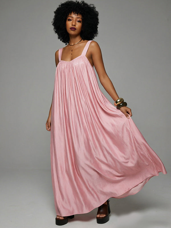 Solid Pleated Sleeveless Maxi Dress