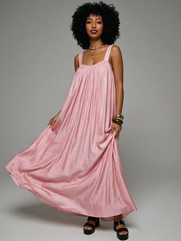 Solid Pleated Sleeveless Maxi Dress