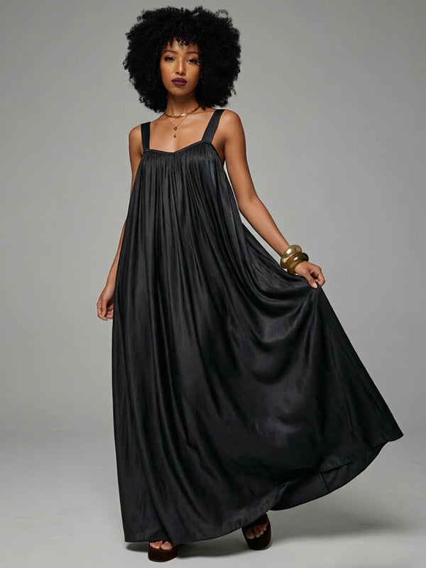 Solid Pleated Sleeveless Maxi Dress