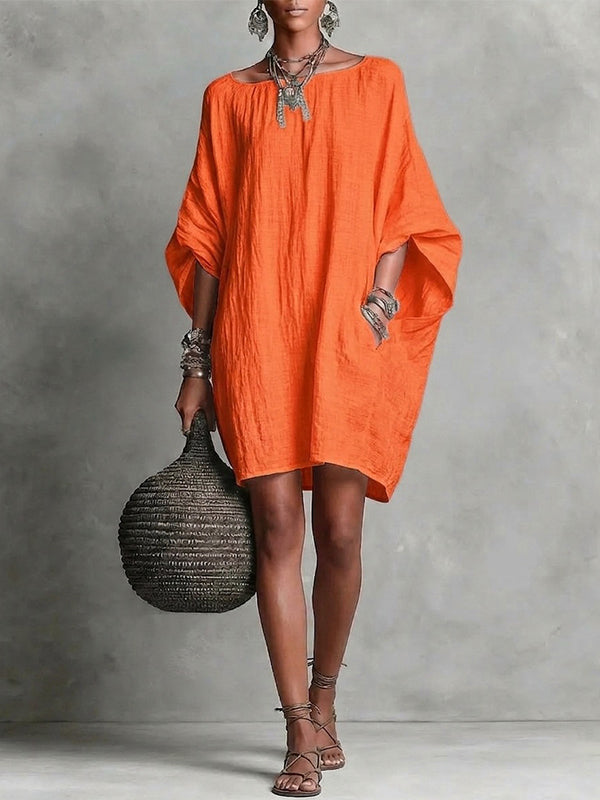 Solid Batwing-Sleeve Dress