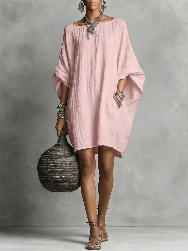 Solid Batwing-Sleeve Dress