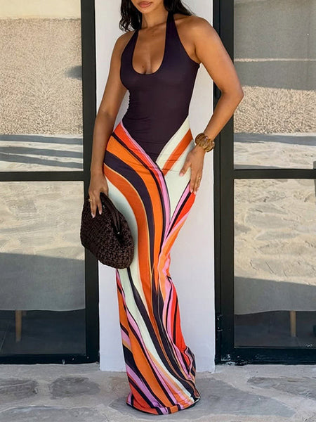 Printed Halter Maxi Dress