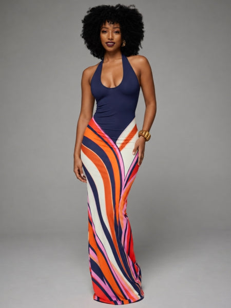 Printed Halter Maxi Dress