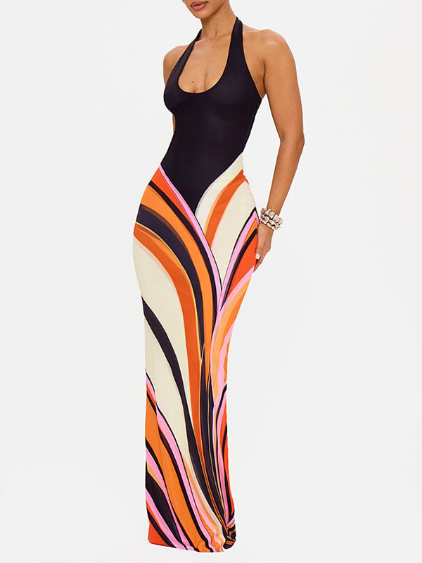 Printed Halter Maxi Dress