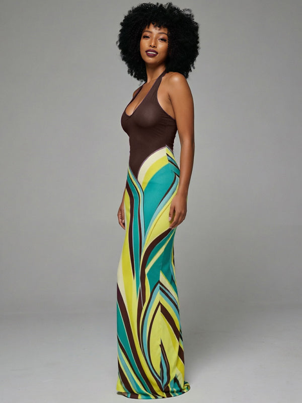 Printed Halter Maxi Dress