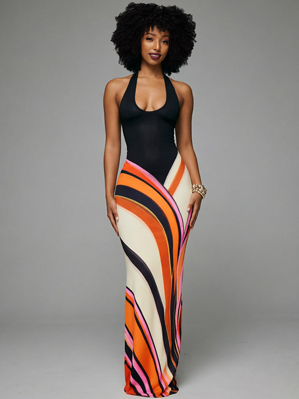 Printed Halter Maxi Dress
