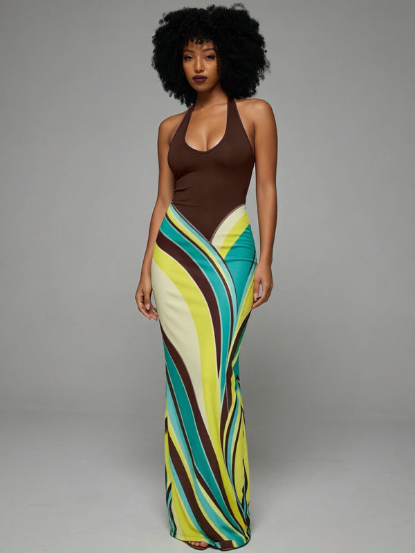 Printed Halter Maxi Dress