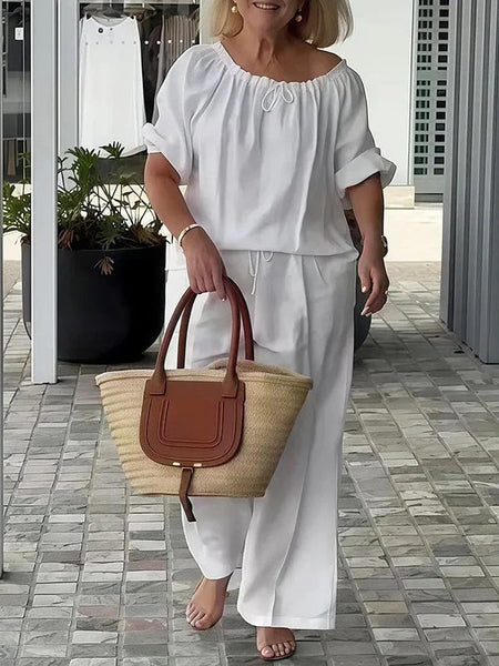 Solid Drawstring Top & Pants Set