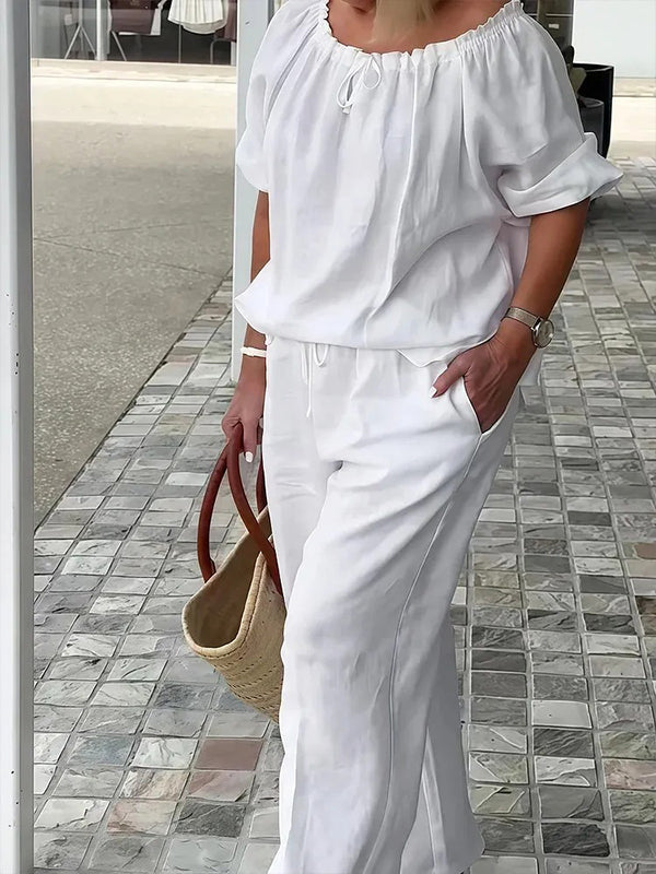 Solid Drawstring Top & Pants Set