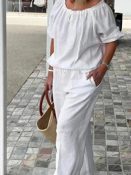 Solid Drawstring Top & Pants Set