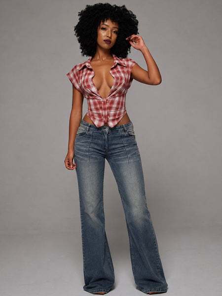Plaid V-Neck Shirt