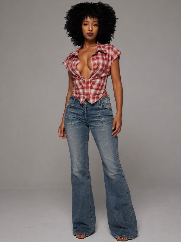 Plaid V-Neck Shirt