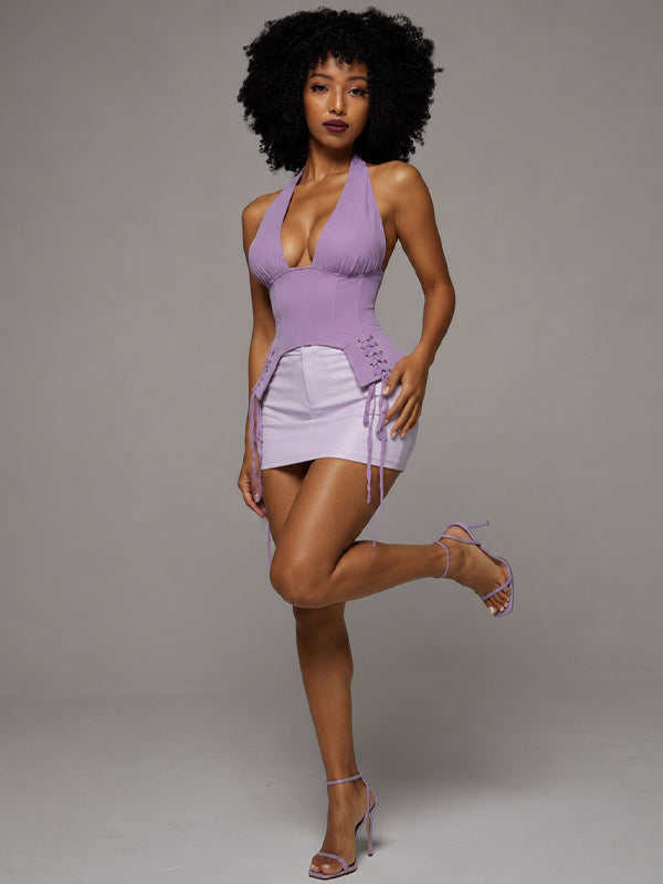 Lace-Up Halter Corset Top