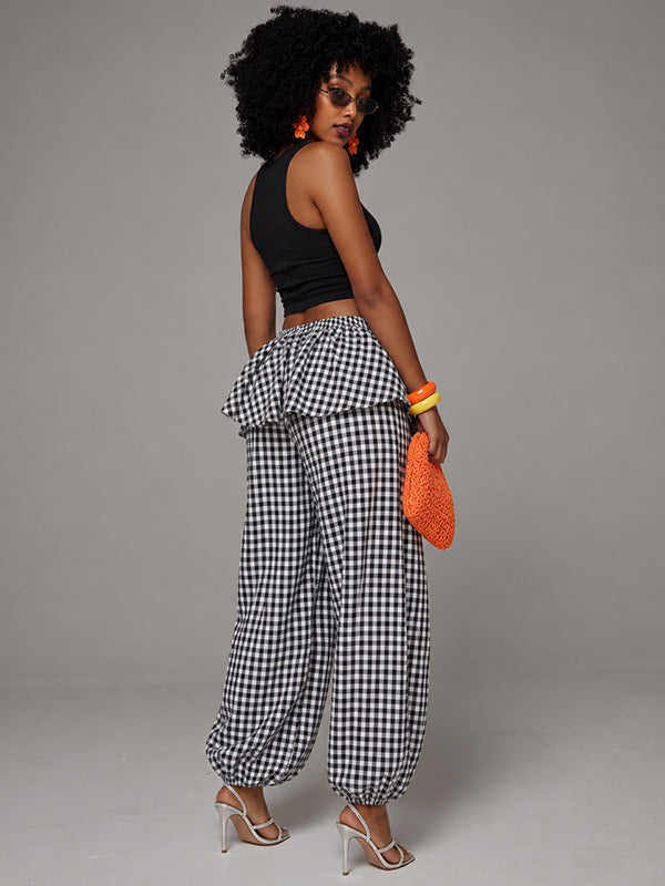 Plaid Wide-Leg Jogger Pants