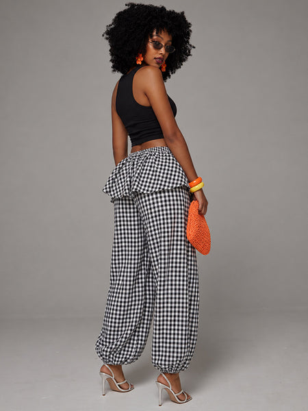 Plaid Wide-Leg Jogger Pants
