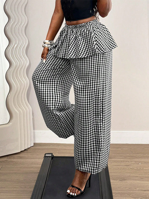 Plaid Wide-Leg Jogger Pants
