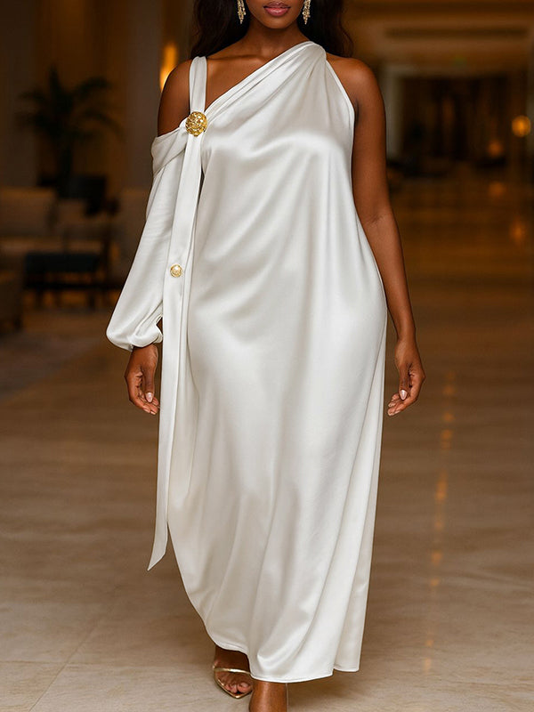 Satin Asymmetric Maxi Dress