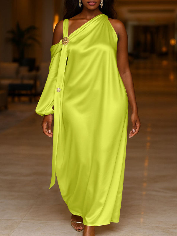 Satin Asymmetric Maxi Dress