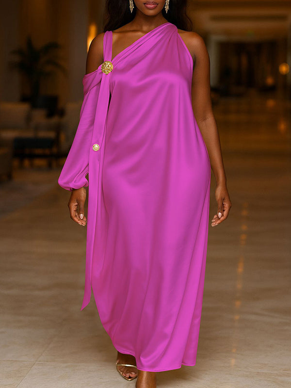 Satin Asymmetric Maxi Dress