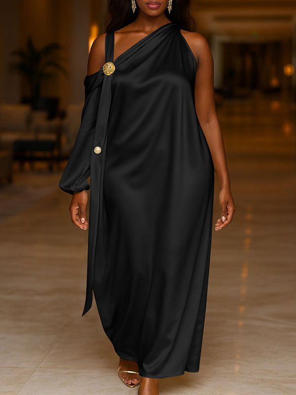 Satin Asymmetric Maxi Dress