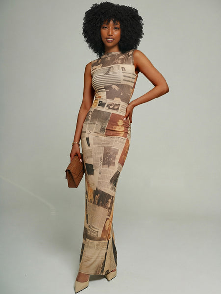 Printed Sleeveless Maxi Dress