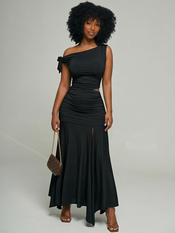 Boat-Neck Tied Top & Skirt Set