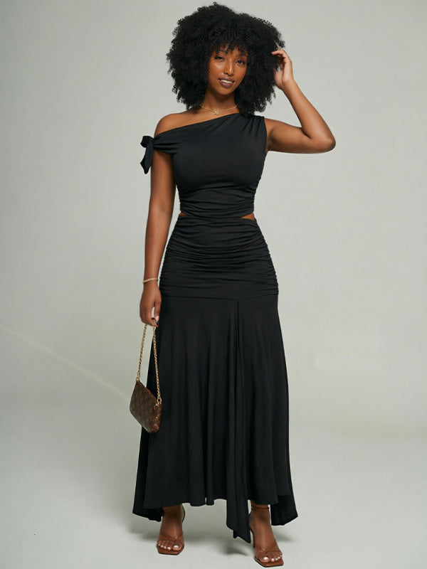 Boat-Neck Tied Top & Skirt Set