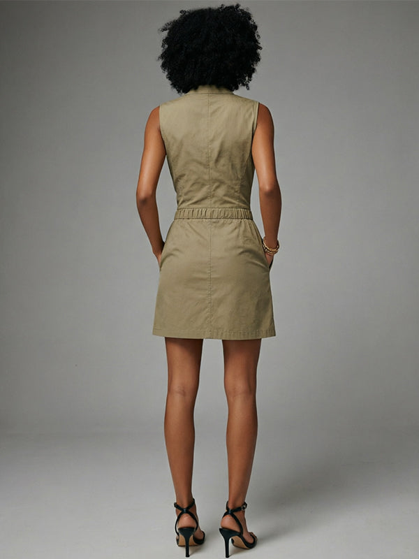 Zip-Front Sleeveless Cargo Dress